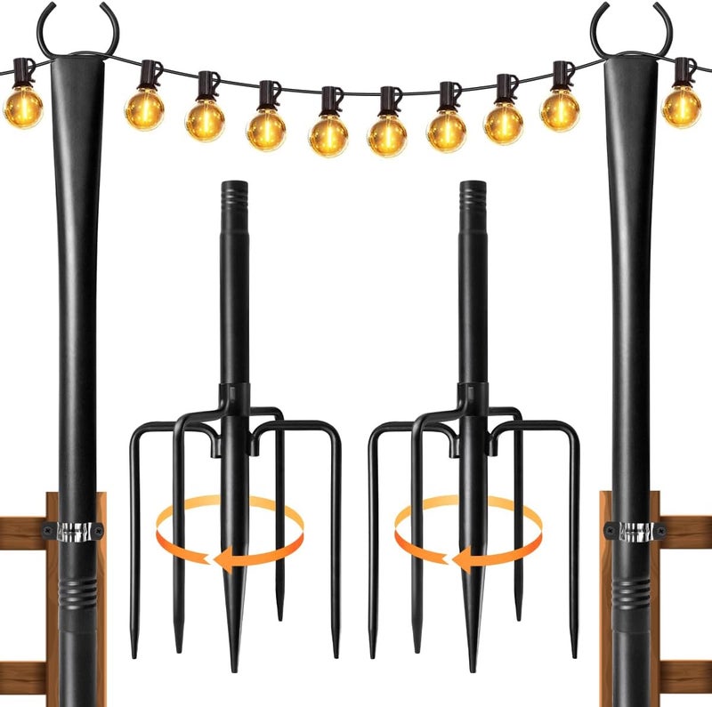 Fussion 2 Pack String Light Poles for Outside, Thickened Metal Lights Hanger Pole Outdoor with Fork, Lighting Hanging Post Accessories for Patio Decor Garden Backyard Yard Front Porch Outside Decorations - Image 1